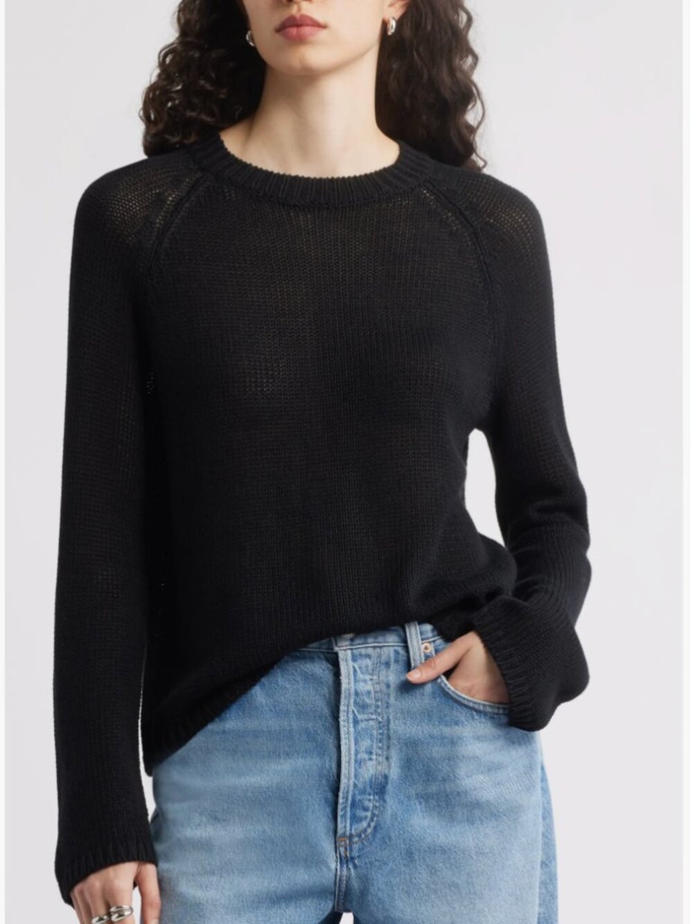 NORDSTROM LINEN BLEND SWEATER IN BLACK SIZE XS